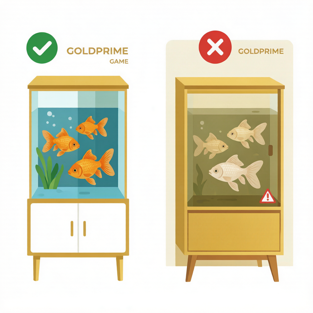 Green-check compliant vs red-flag non-compliant fish cabinet