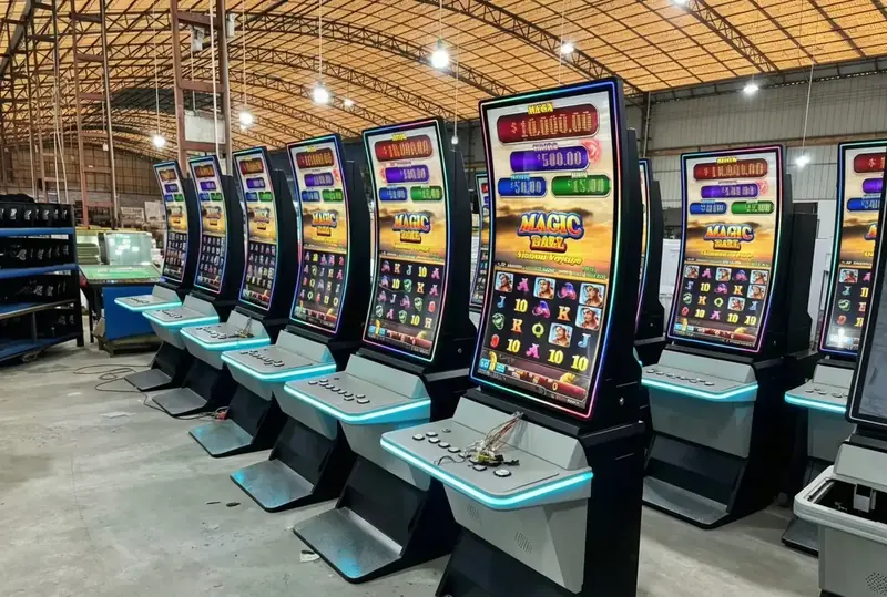 Gaming machines staged for distributor shipment in the GOLDPRIME GAME warehouse