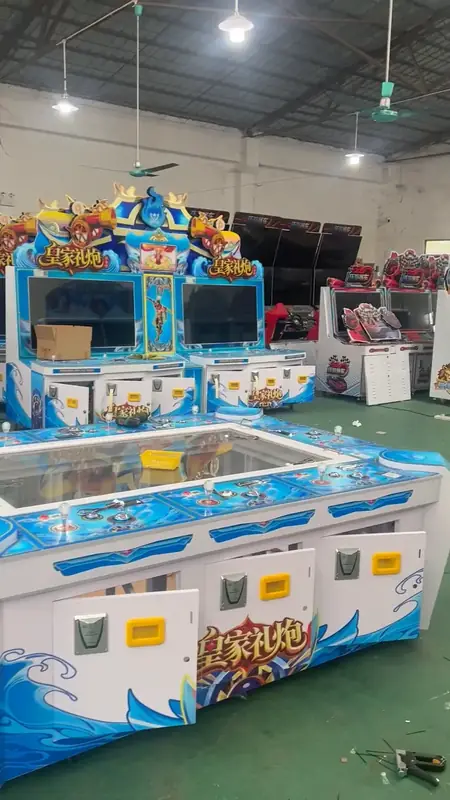 GOLDPRIME GAME production floor — fish game tables lined up for final assembly