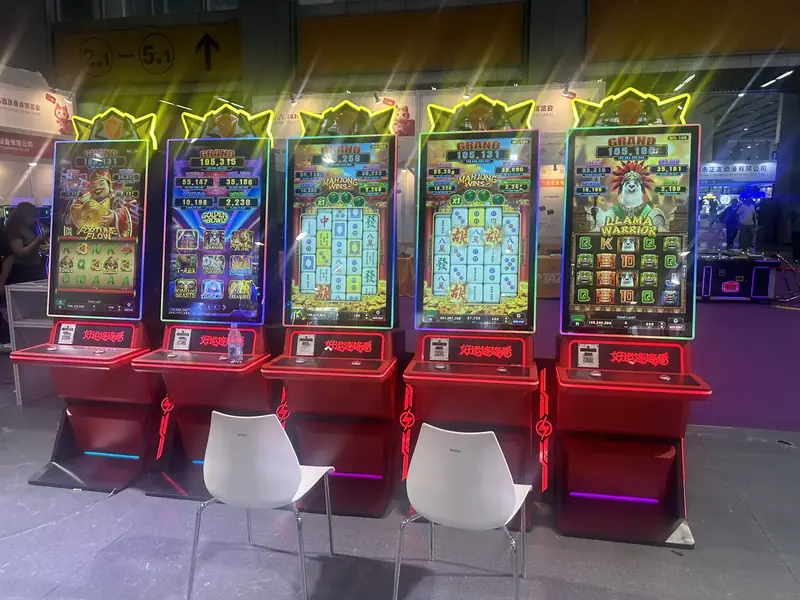 Land-based casino floor with GOLDPRIME GAME slot cabinets