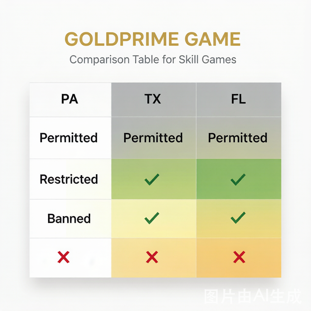PA TX FL skill game compliance status matrix
