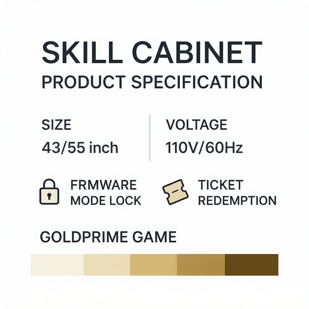 Solaris cabinet spec sheet: size, 110V, mode lock, ticket redemption